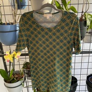 Michael Kors Green and Gold Patterned Women's Top